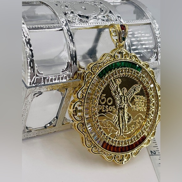 Coin 50 Mexican Pesos GOLD PLATED 14k CZ - Picture 4 of 8